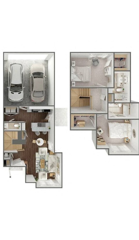 Floor plan for 2 beds, 2.5 baths, 1362 sqft
